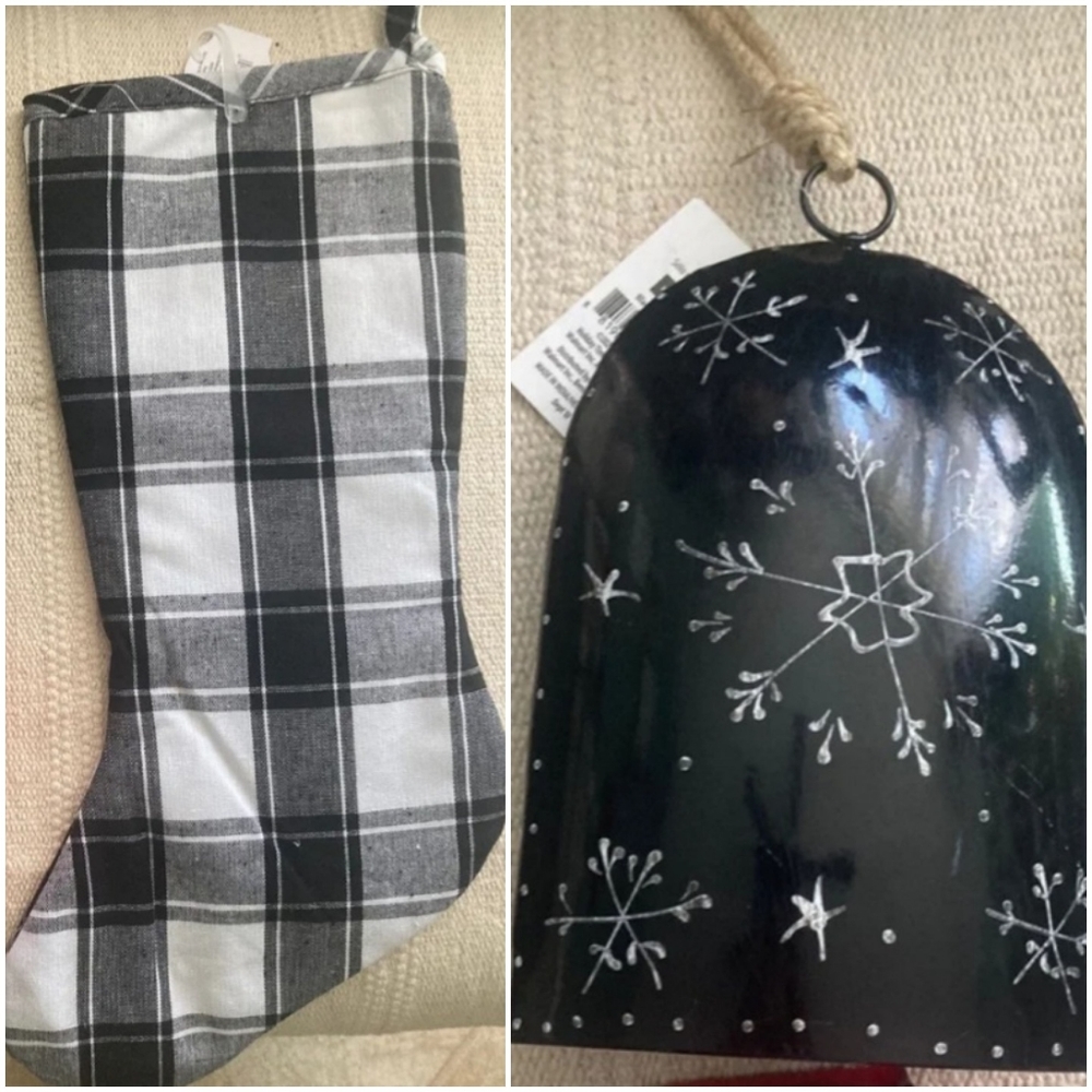 Black & White Christmas Stocking & Metal Bell